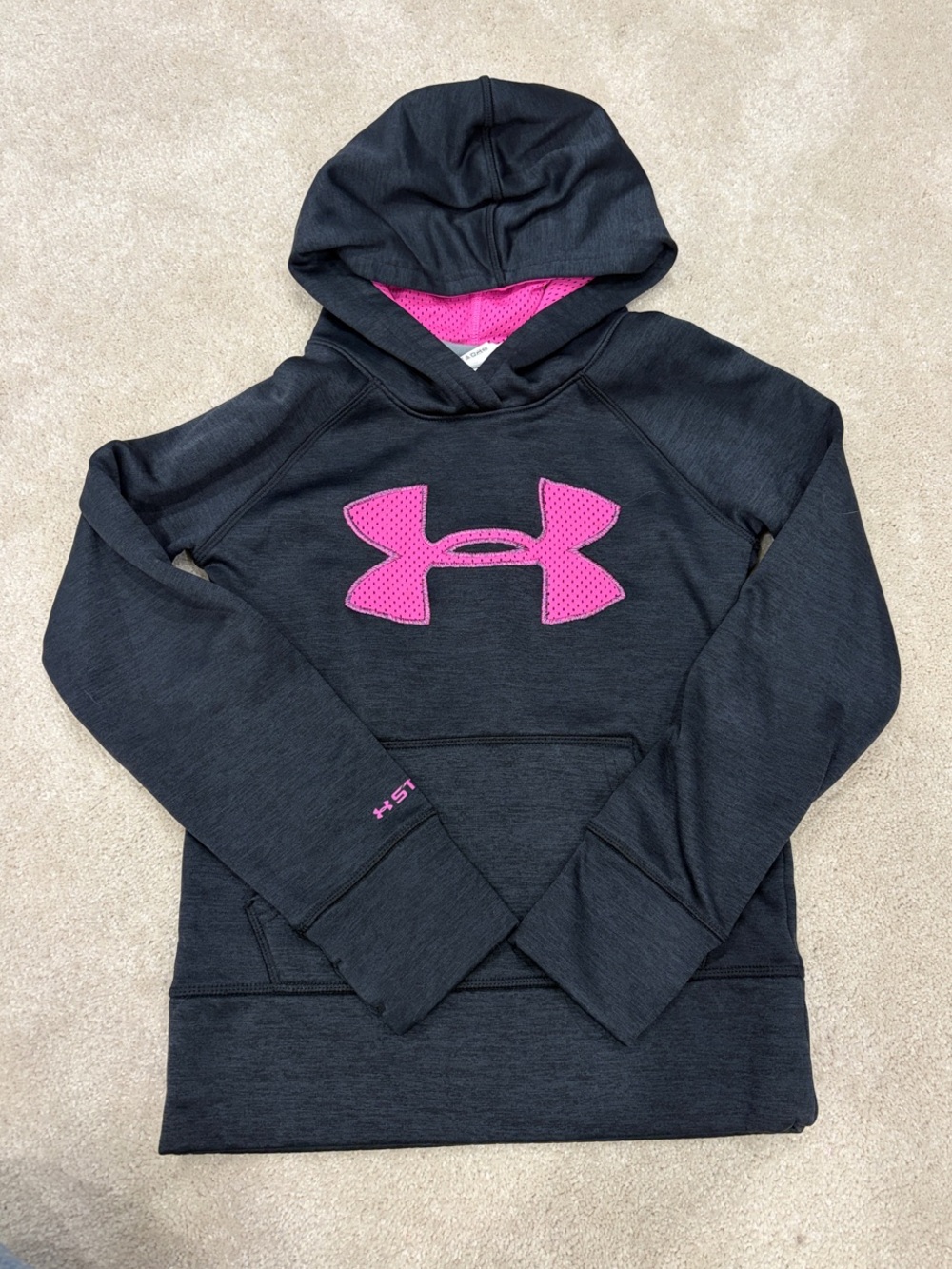 Under Armour Girls Black Pullover Hoodie with Pink Logo